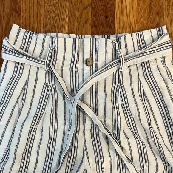 MADEWELL Linen Paperbag Pants White Cotton Dark Baltic Stripe AN839 Size 6 - Picture 11 of 16